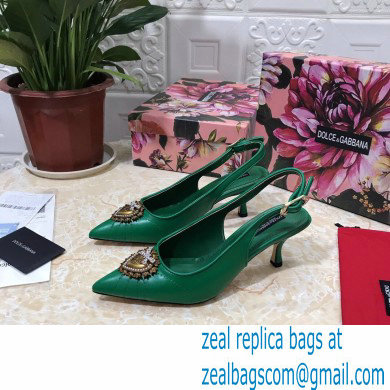 Dolce  &  Gabbana Heel 6.5cm Quilted Leather Devotion Slingbacks Green 2021